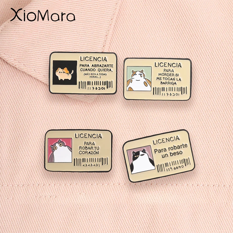 Cute Cat License Enamel Pins Spanish Pet Slogan Para robarte un beso Cartoon Kitten Animal Brooches Lapel Badge Jewelry Gifts
