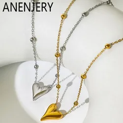 ANENJERY 316L Stainless Steel Colorful Heart Lucky Beads Necklace for Women Simple Ins Clavicle chain Jewelry Gifts Wholesale