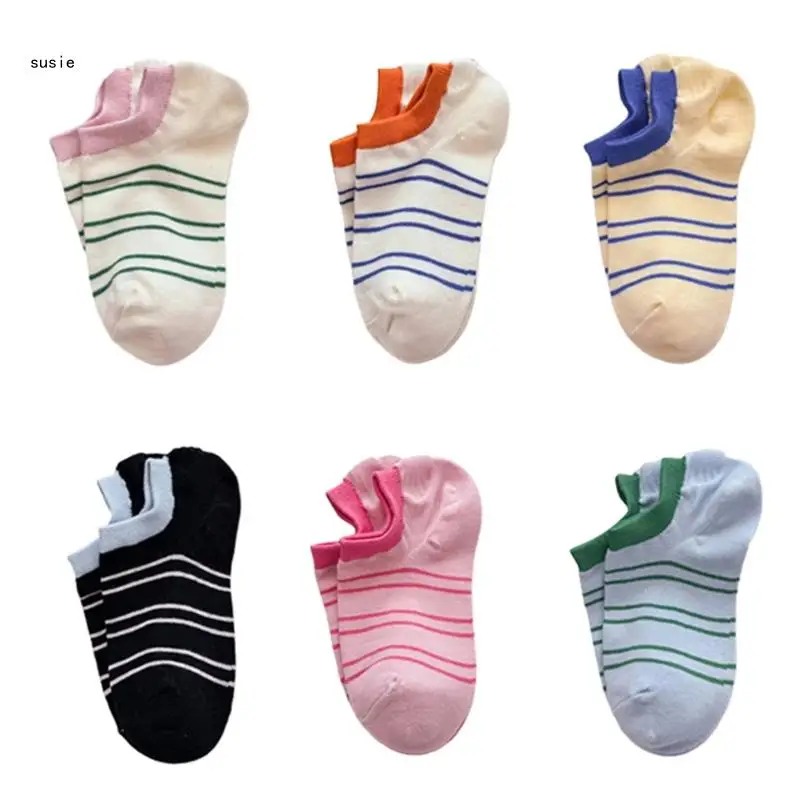 X7YA 10 Pairs Multicolored Striped Low Cut Ankle Socks Breathable Short Cotton Socks