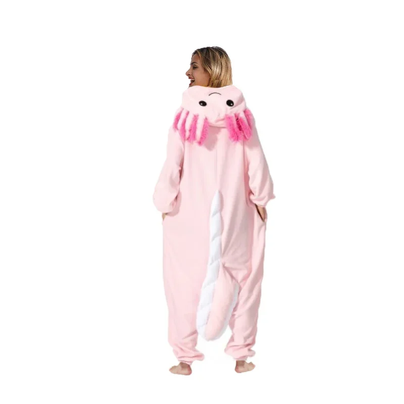 Kids Pink Salamander Animal Pajama Women Fish Onesie  Sleepwear Girl Anime One-Piece Birthday Gift Cosplay Kigurumi Costume