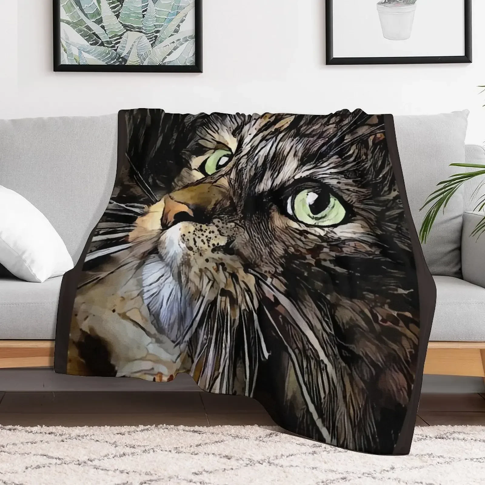 Myriss, cat, cat, chat, lea roche painting Throw Blanket Beautifuls Bed Fashionable Blankets