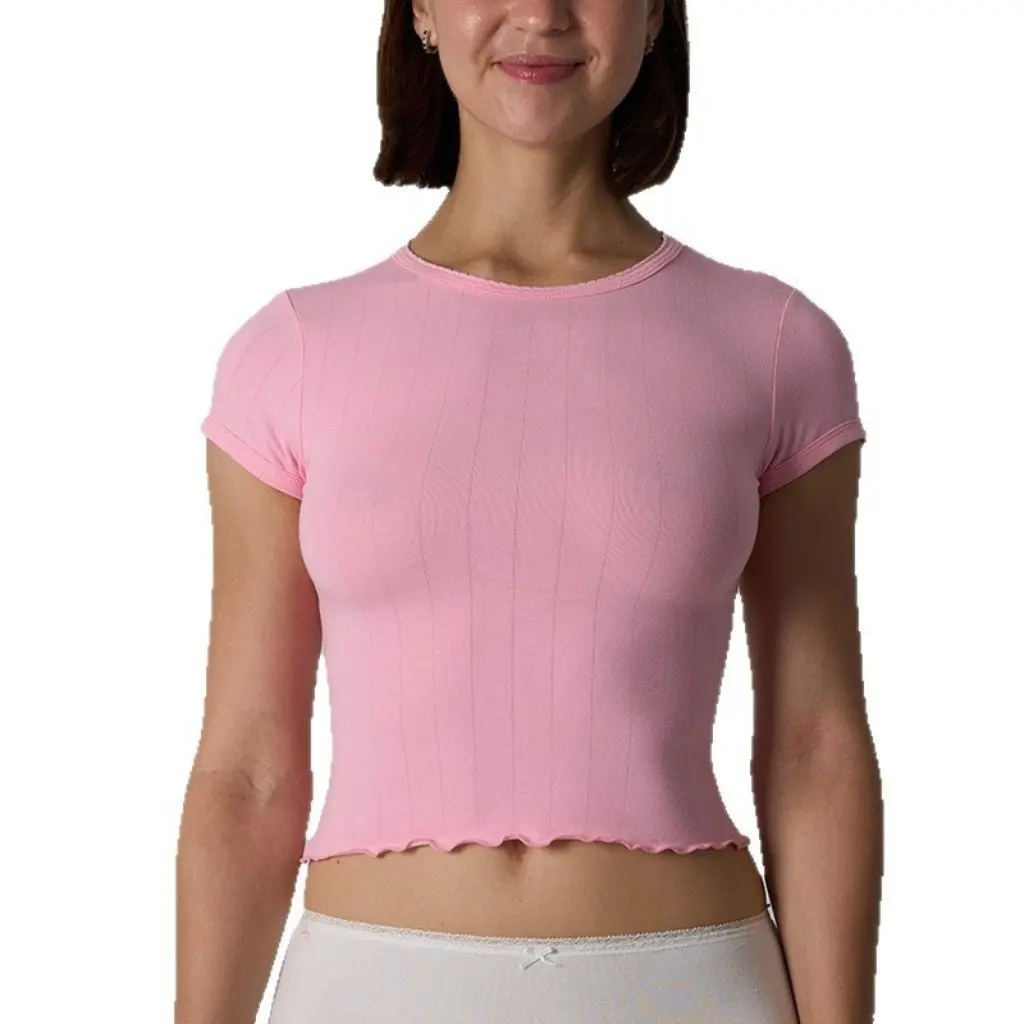 

Sk*M Kardashian Cotton Needle Pointelle round Neck Short-Sleeved T-Shirt Breathable Women's Fashion Top