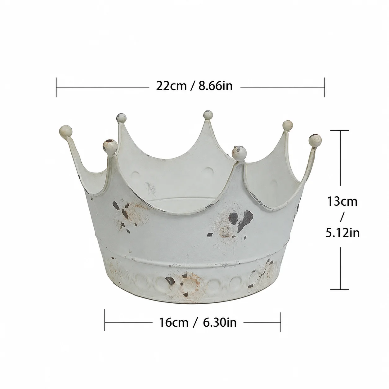 Set of 2 Vintage Crown Planters Rustic White Metal Succulent Pots Shabby Chic Farmhouse Flower Containers
