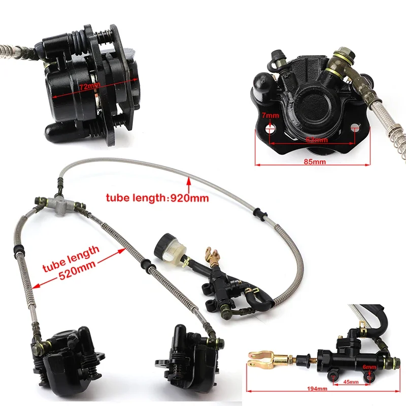 Pompa Freno a Pedale con Doppio Cilindro Principale Idraulico per ATV, Go Kart, UTV, Buggy, Quad Bike da 125cc, 150cc, 200cc, 250cc