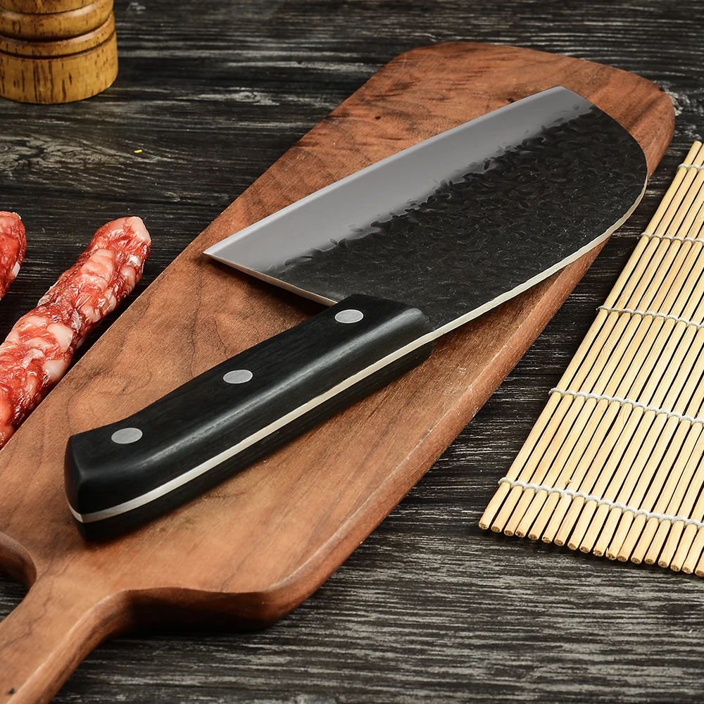 7 Inch Wood Butcher Knife Serbian Chef\'s Knife High Hardness Stainless Steel Cleaver Knife Chop Vegetable Slicing Kitchen Knives