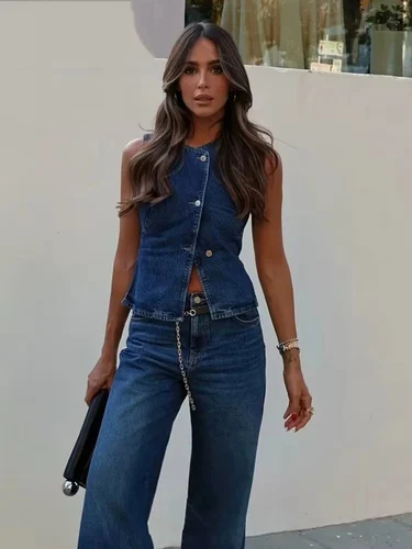 Imagen 2 del producto Chaleco de mujer 2025 nueva moda chaleco vaquero Top señoras Casual recortado chaqueta sin mangas abrigo ropa de calle chaleco prendas de vestir exteriores
