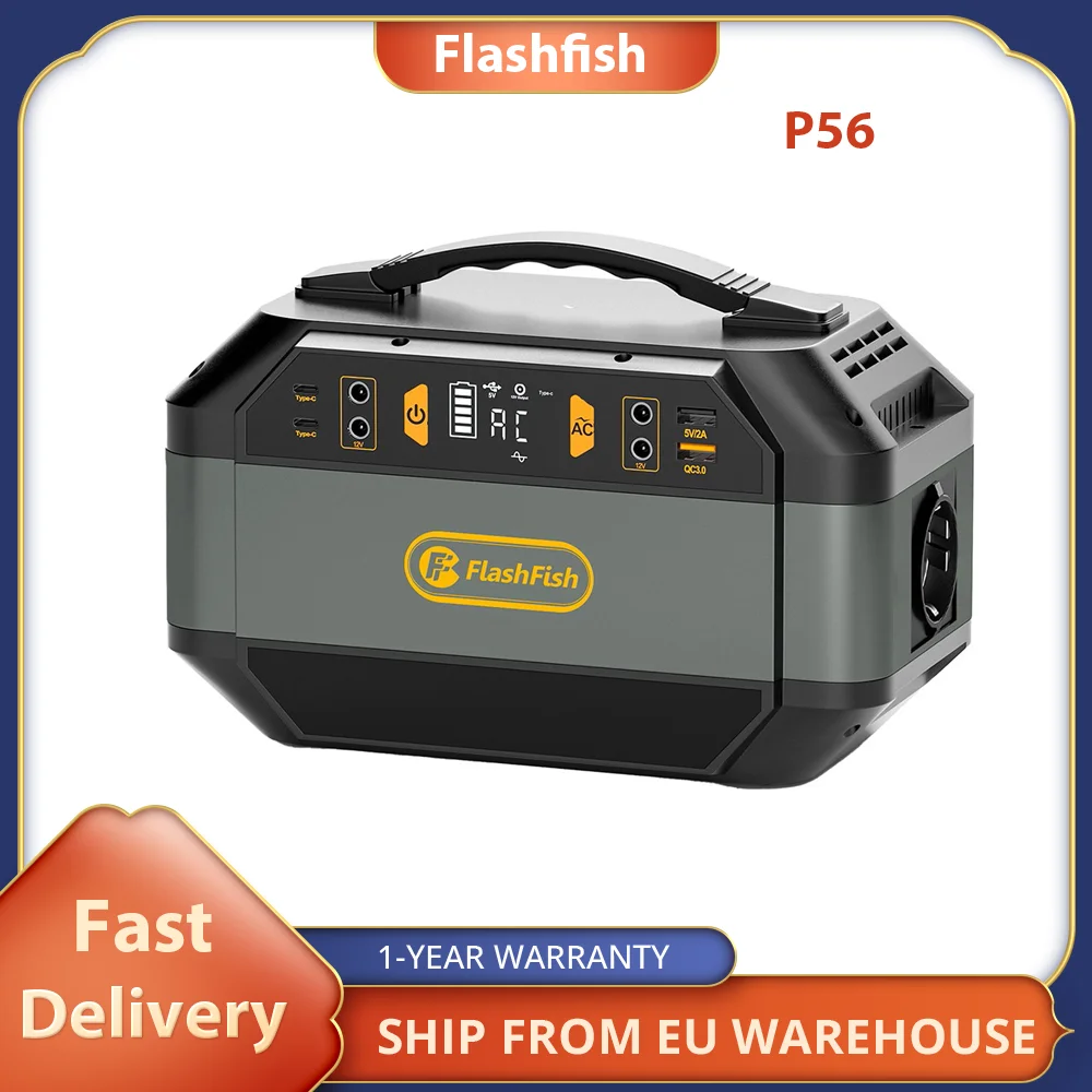 Flashfish P56 Portable Power Station, 288.6Wh Battery Pack Solar Generator, 330W AC Output, 600W Peak 9 Outputs Easy to Use