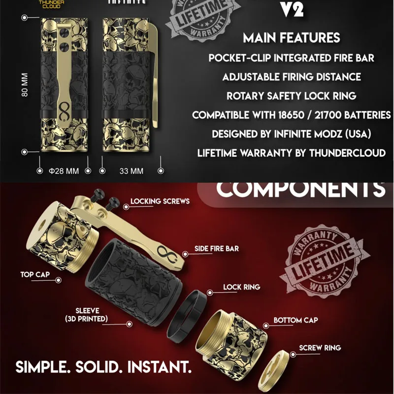 オリジナル ThunderCloud X Infinite Modz Hyperion V2 メックモッド 調整可能な発火距離 ベイプモッド 18650/20700/21700 で駆動