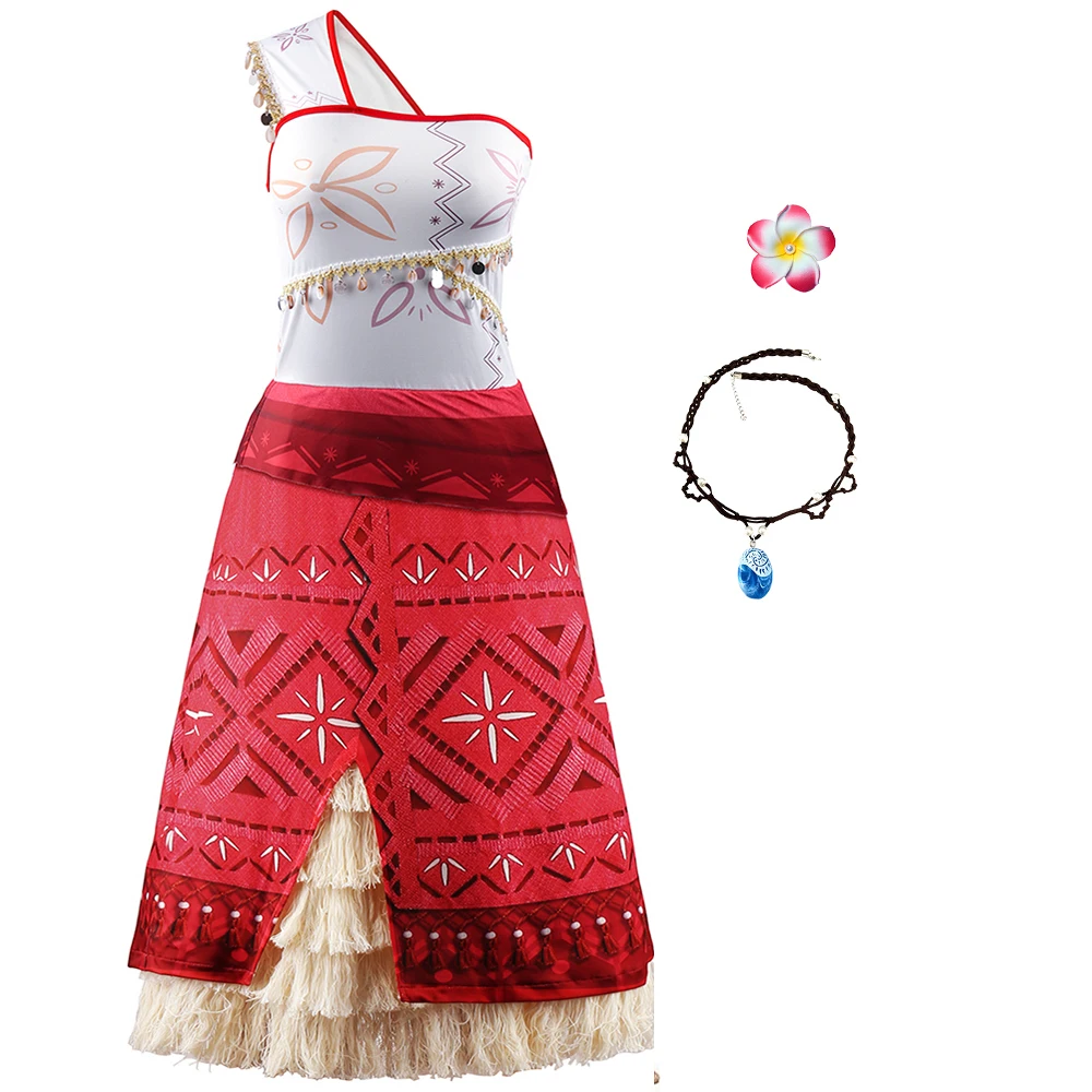 2026 summer teens Women Dress+necklace+hairpin Vaiana Princess Adult Clothing Ocean Adventure for Adult Carnival Fancy Dress Up