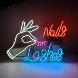 Nails Lashes Neon Sign - Wall Decor  Lights for Bedroom, Salon, Makeup Room, Beauty Studio, USB Powered
