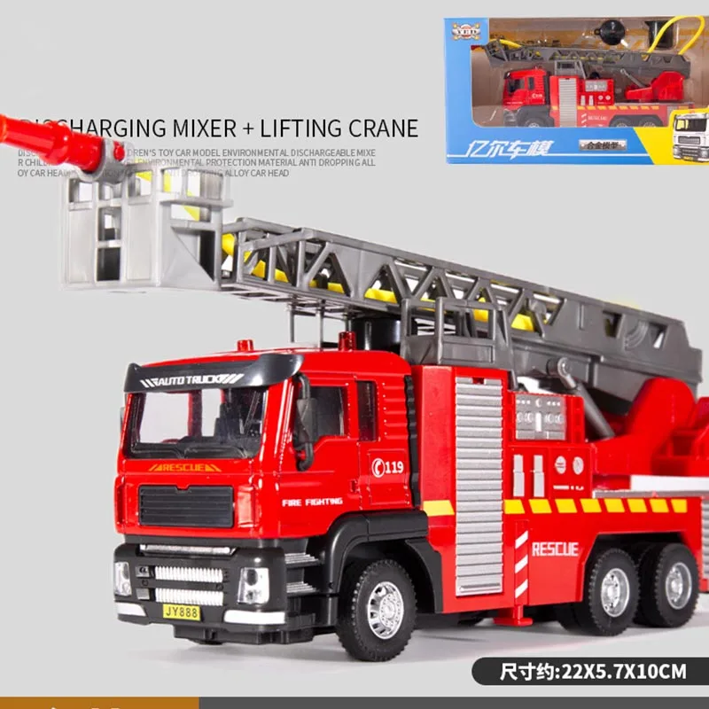 Large Alloy Fire Truck Toy With Sound And Light Sprayable Water Tank Car Simulation Firefighter Rescue Vehicle Kids Gifts