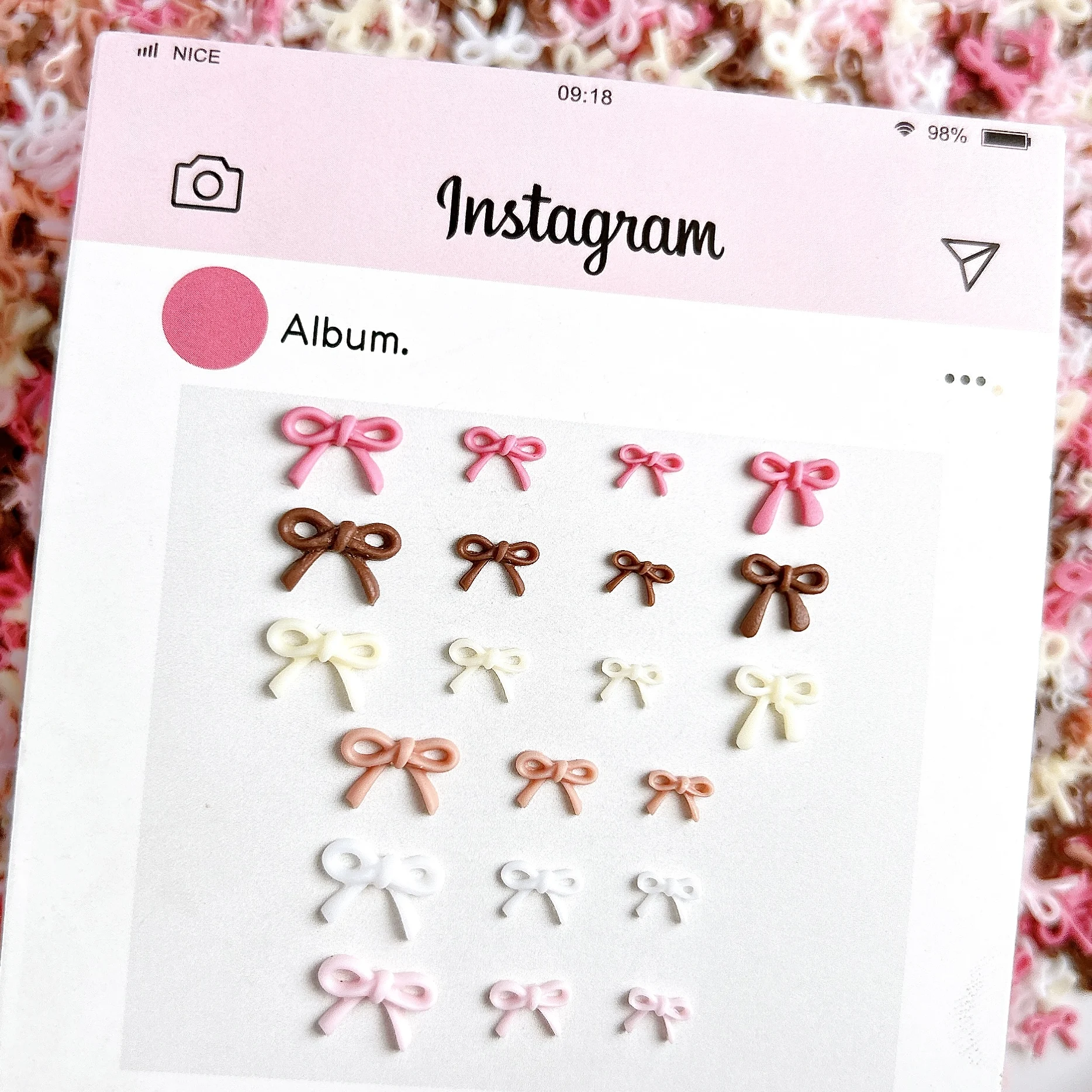 50PCS Sweet Solid Color Line Bows Nail Charms Multi Sized Hollowed Bowknots Resin Nail Art Decorations for DIY Nails Ornaments