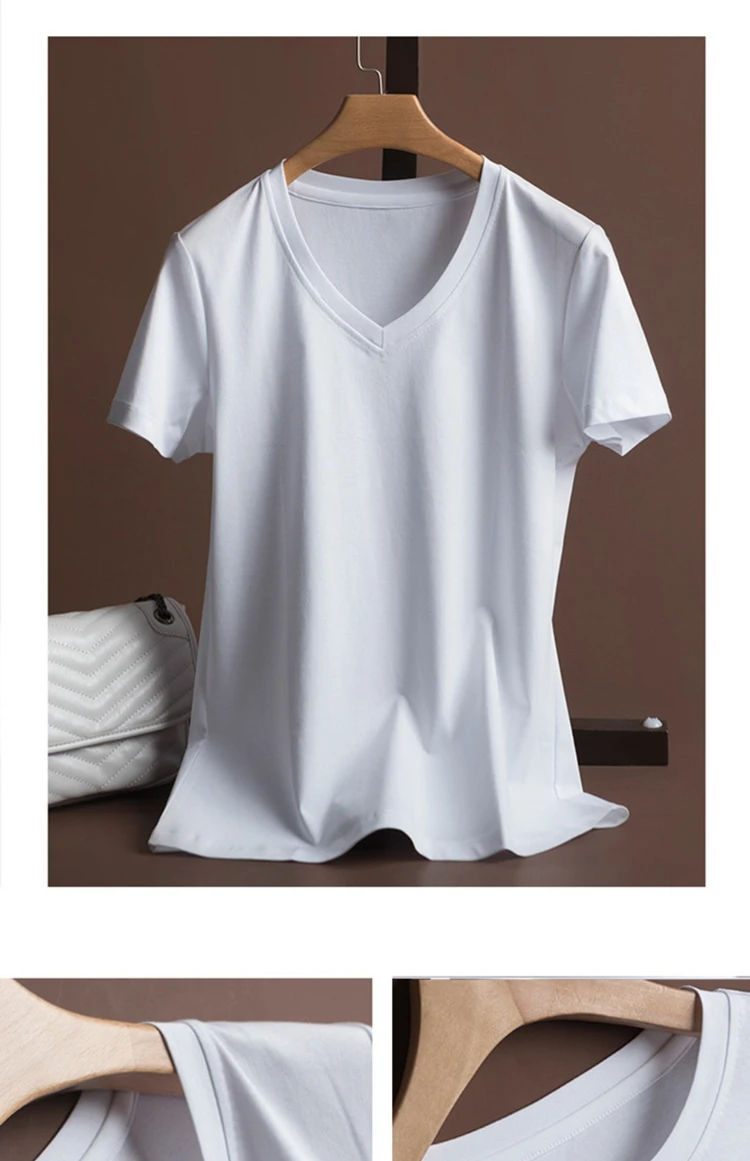 Sommer Hohe Qualität Reine Mercerisierter Baumwolle T-shirts frauen Lose Rundhals Kurzarm T-stücke Weibliche T Shirt Einfarbig Tops – Detail 7