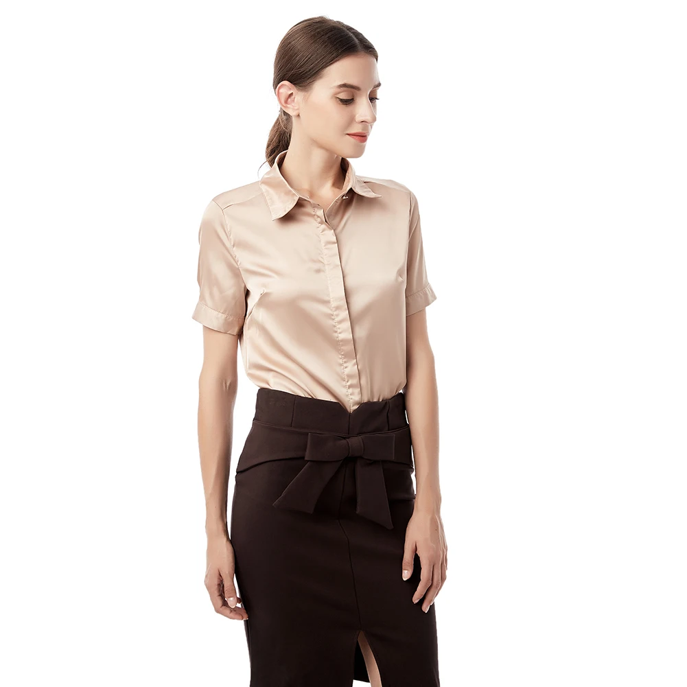 

Имитация шелковой блузки: женская, с коротким рукавом, новая, эластичная, однотонная, тонкая