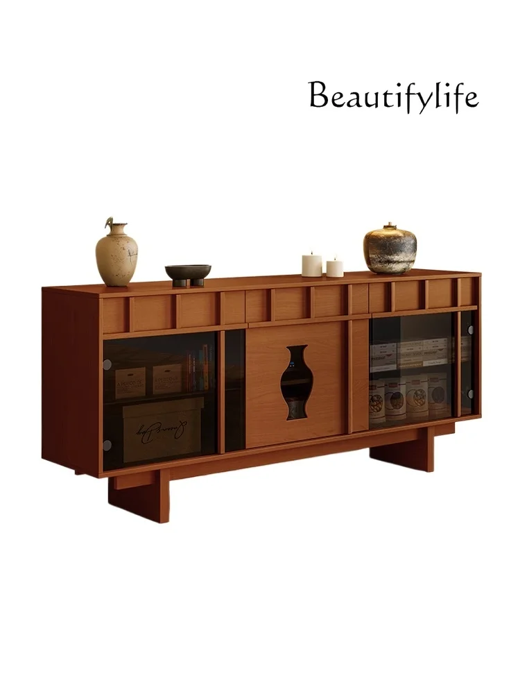 

Retro Style Solid Wood Sideboard Small Apartment Living Room Wall Middle Ancient Tea Storage Cabinet