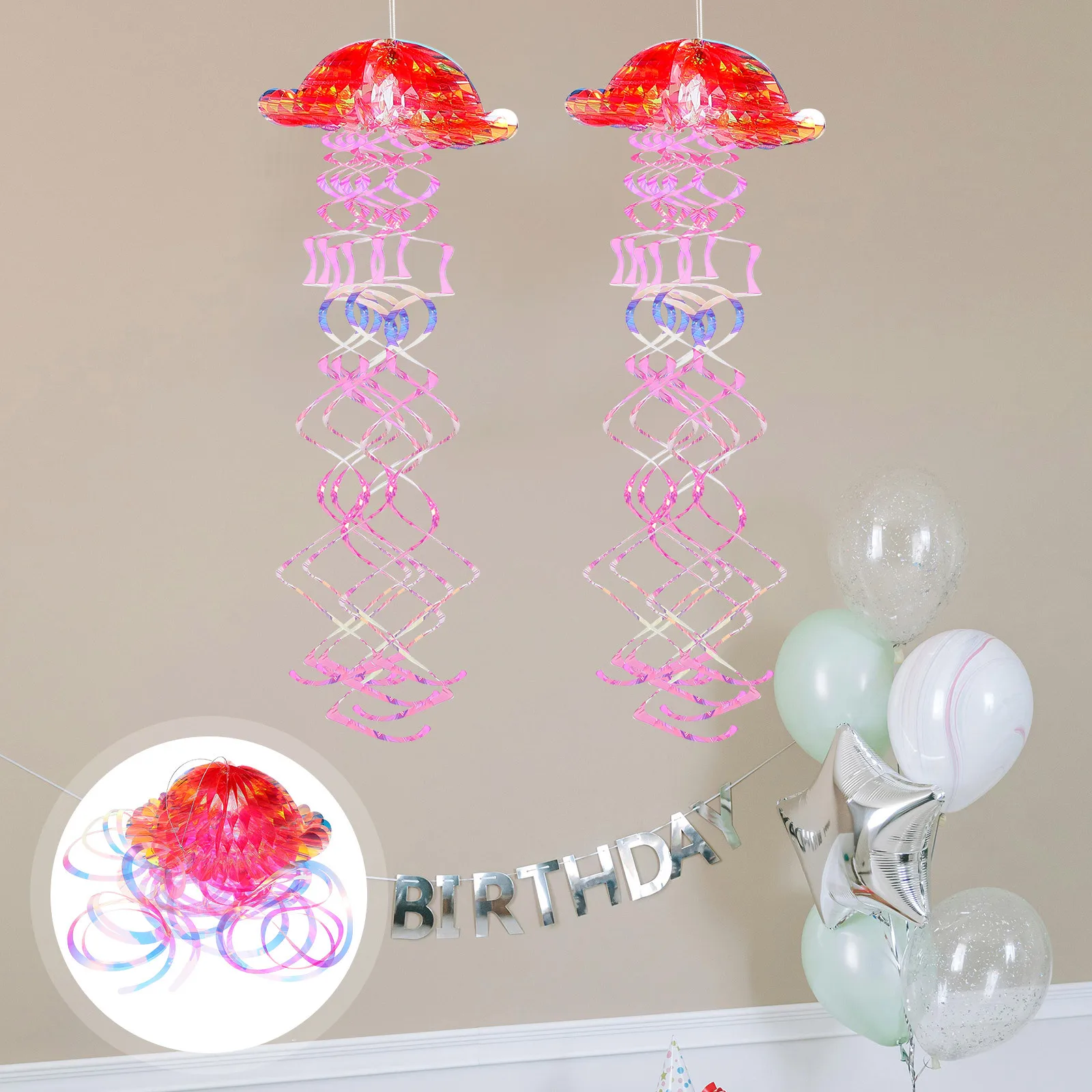 

Jellyfish Honeycomb Ornament Party Supplies Hanging Spiral Decor Iridescent Ocean Theme Pendant Party Honeycomb Decorations
