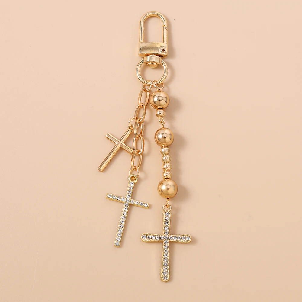 الفاخرة حجر الراين الصليب المفاتيح الدينية حلقة رئيسية المعلقات للنساء الفتيات حقيبة يد سحر DIY بها بنفسك اليدوية مفتاح سلسلة الهدايا