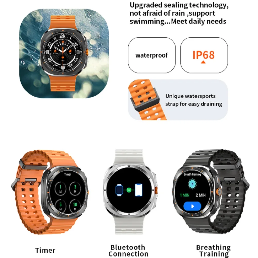 Blue Tooth Call Smart Watches Men SOS Sports Fitness 400mAh Waterproof Smartwatch Compass Voice Assistant 24H Heart Rate Health