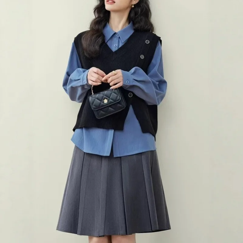 

Необычный вязаный жилет, свитер, женский весенний новый многослойный топ-рубашка, осень-зима