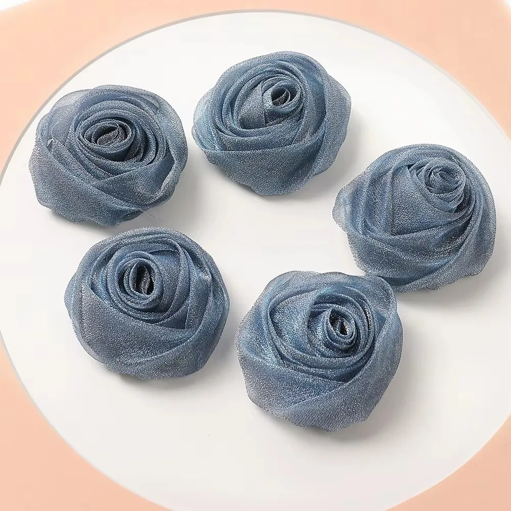 3Pcs 5cm Organza Fabric Rose Flower Fabric Colorful Chiffon Artificial Flower Flower Shape Artificial Flower Head