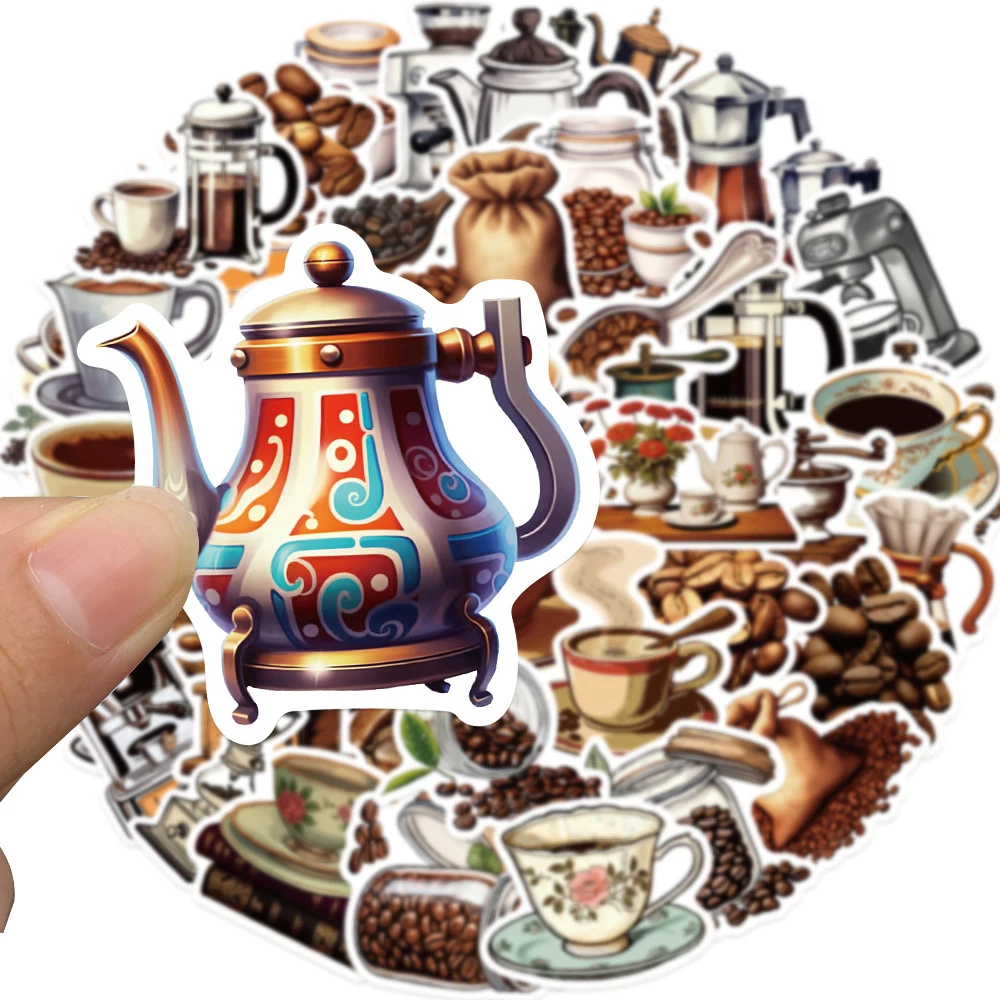 

10/30/50pcs Retro Coffee Machine Coffee Bean Aesthetic Stickers DIY Stationery Helmet Phone Diary Cute Graffiti Sticker Toy Gift