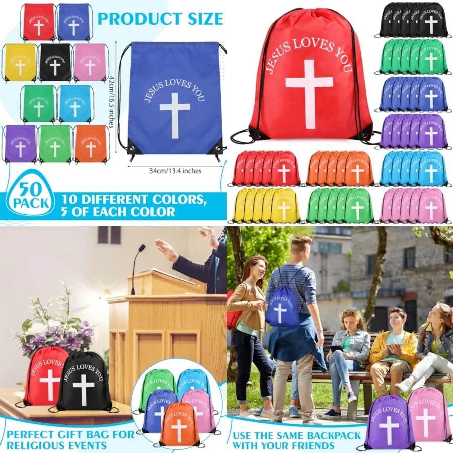

Jesus Loves You Drawstring Backpack Bulk Easter Church Gifts Christian Religious Gift Bag Polyester Backpack,Pcs