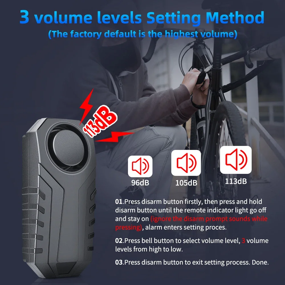 113dB Bicycle Alarm USB Charge Anti Theft Motorcycle Electric Bike Alarm Wireless Remote Control Security Sensor