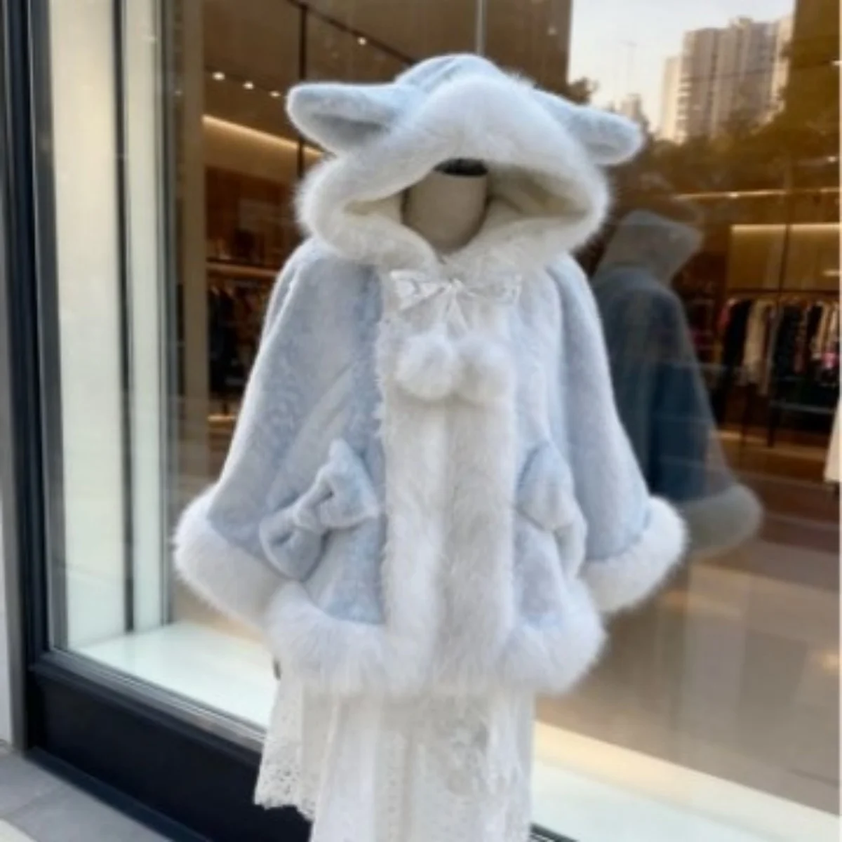 

Y2K зимний женский японский плюшевый милый принт в горошек Рождественский плащ утолщенный Kawaii олень ветрозащитная куртка с шалью в виде лося