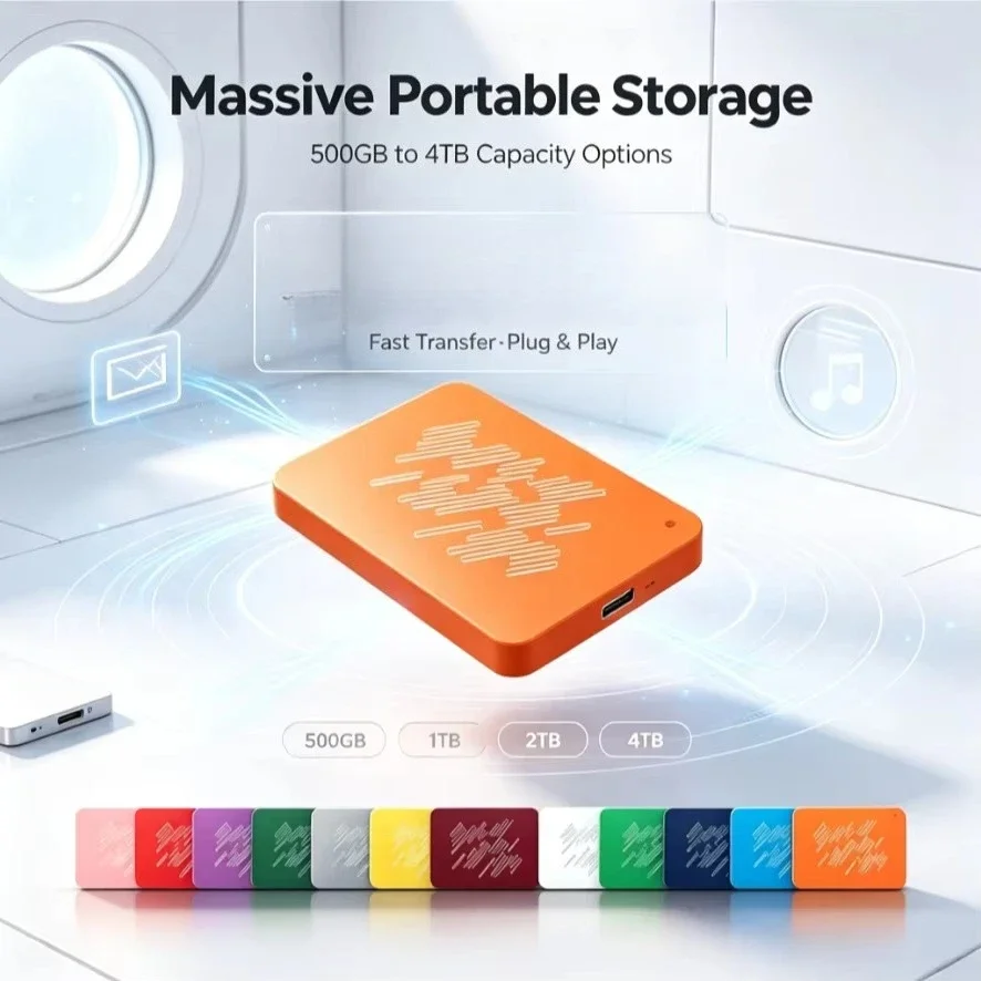 A3-2 Portable External Hard Drive Orange High Speed External Storage Disk Compatible with Windows Laptop & Desktop PC