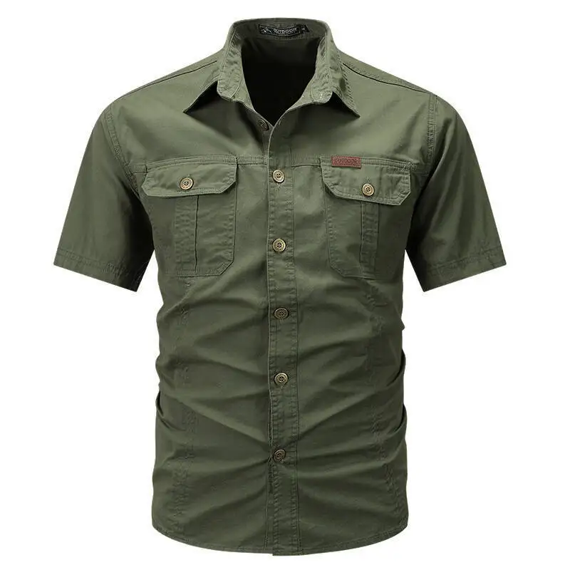 Solid Loose Short Sleeve Pocket Shirt Men's Plus Size Casual Top