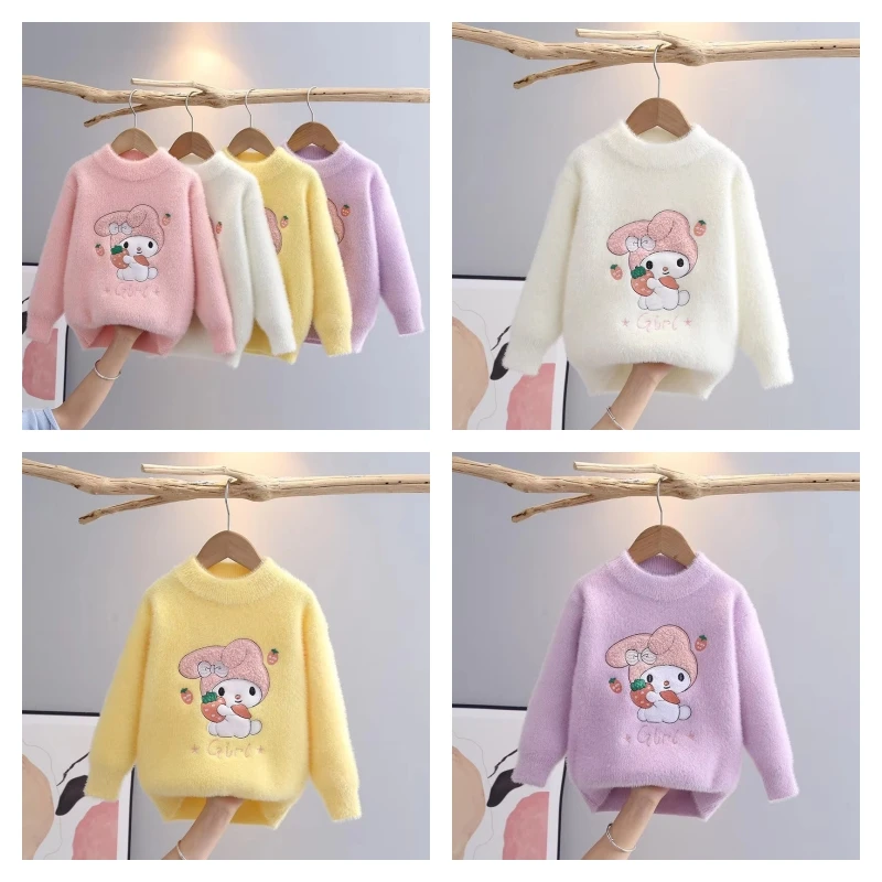 

Hot Sanrio Girl Coat Kuromi Kawaii Anime Fashion Student Autumn Round Neck Tops Knitted Sweater Children's Clothing New Style