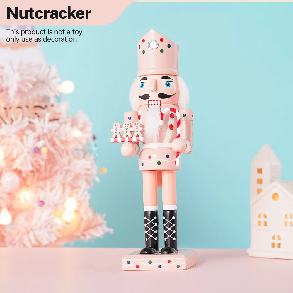 1PC Pink Gingerbread Man Nutcracker 25CM Christmas Ornament European Style Wooden Home Creative Trinket New Year Holiday Gifts