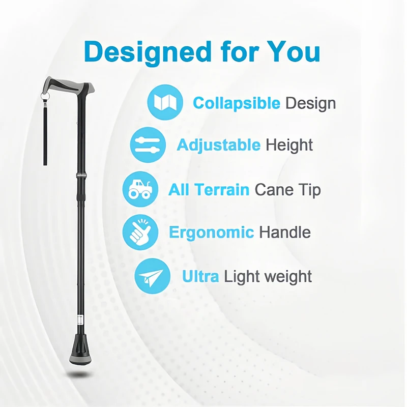 Aluminum Alloy Foldable Walking Cane for Men Women Adjustable Shock Absorption Heavy Duty All Terrain Tip Walking Stick