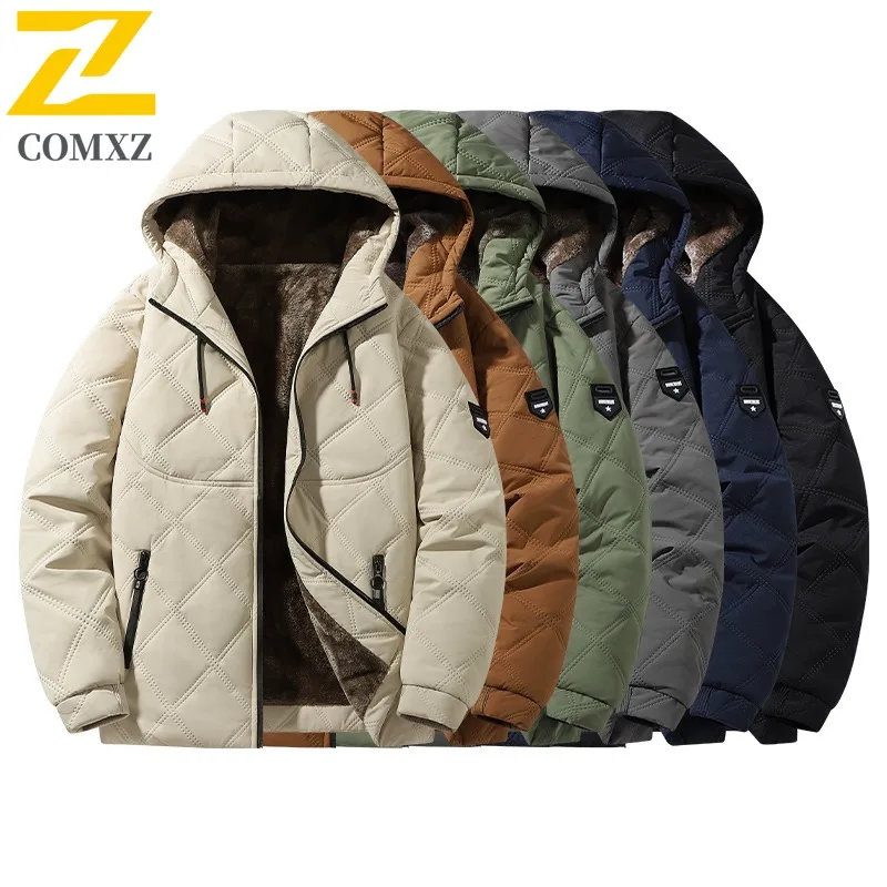 

COMXZ 2025 Autumn Winter Fleece Lined Thick Plus Size Loose Cotton Jacket Men Fashion Casual Multi Pocket Warm Parka 818