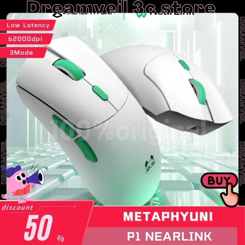 

Metaphyuni Metapanda Mouse P1 NearLink 3Mode Gamer Mouse USB/2.4G/Bluetooth Lightweight Mouse 62000dpi Office Gaming Mouse Gifts