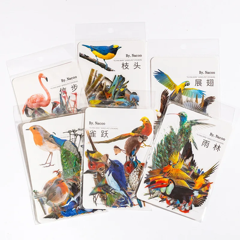 Bird Series PET Stickers Retro Art Ledger DIY Bird Material Decorative Stickers 30 Pieces