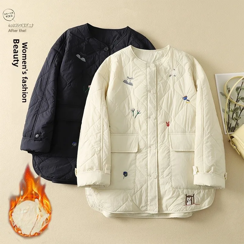 

Легкий хлопковый джет с вышивкой Ele, женский свободный крой с воротником, хлопковая вставка, зимняя верхняя одежда, модная Sli