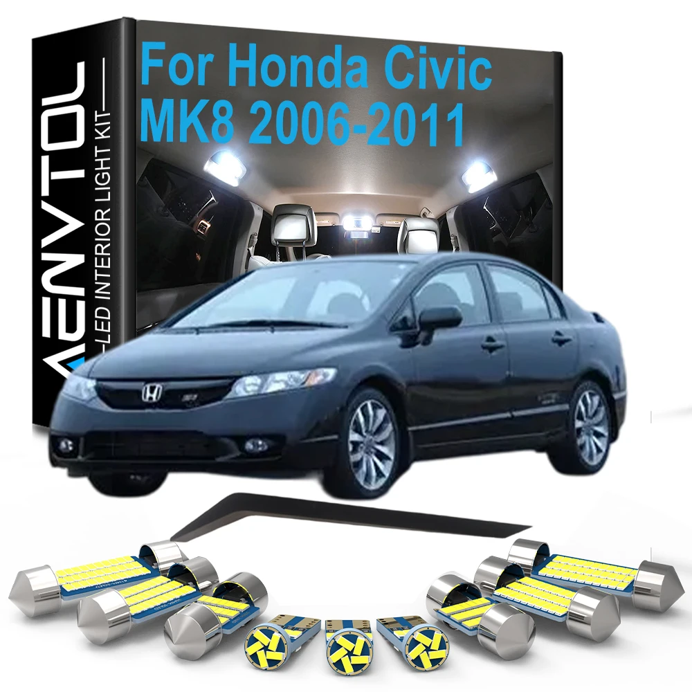 9Pcs Car Indoor Lamp For Honda Civic 8 MK8 8th Generation 2006 2007 2008 2009 2010 2011 LED Bulb Interior Plate Light Kit