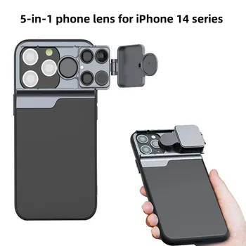 5 In 1 Vlog Lens Case Kit 30X Super Macro Lens CPL Fisheye Telephoto Lens For iPhone 14 Pro Max 14 Plus For iPhone14 Accessories