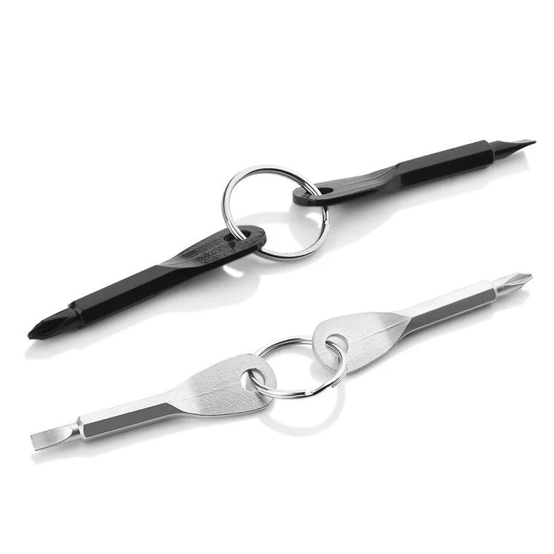 1 Set Stainless Steel Mini EDC Multifunction Screwdriver Key Shape Slotted Screwdrivers Keychain Pocket Repair Tool