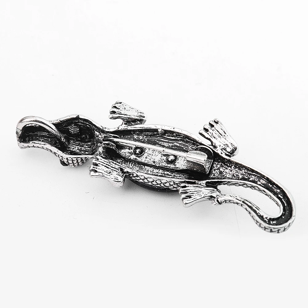 Alloy Gemstone Crocodile Brooch Vintage Metal Classic Sapphire Turquoise Animal Caiman Crocodile Pin Women's Gift Badge