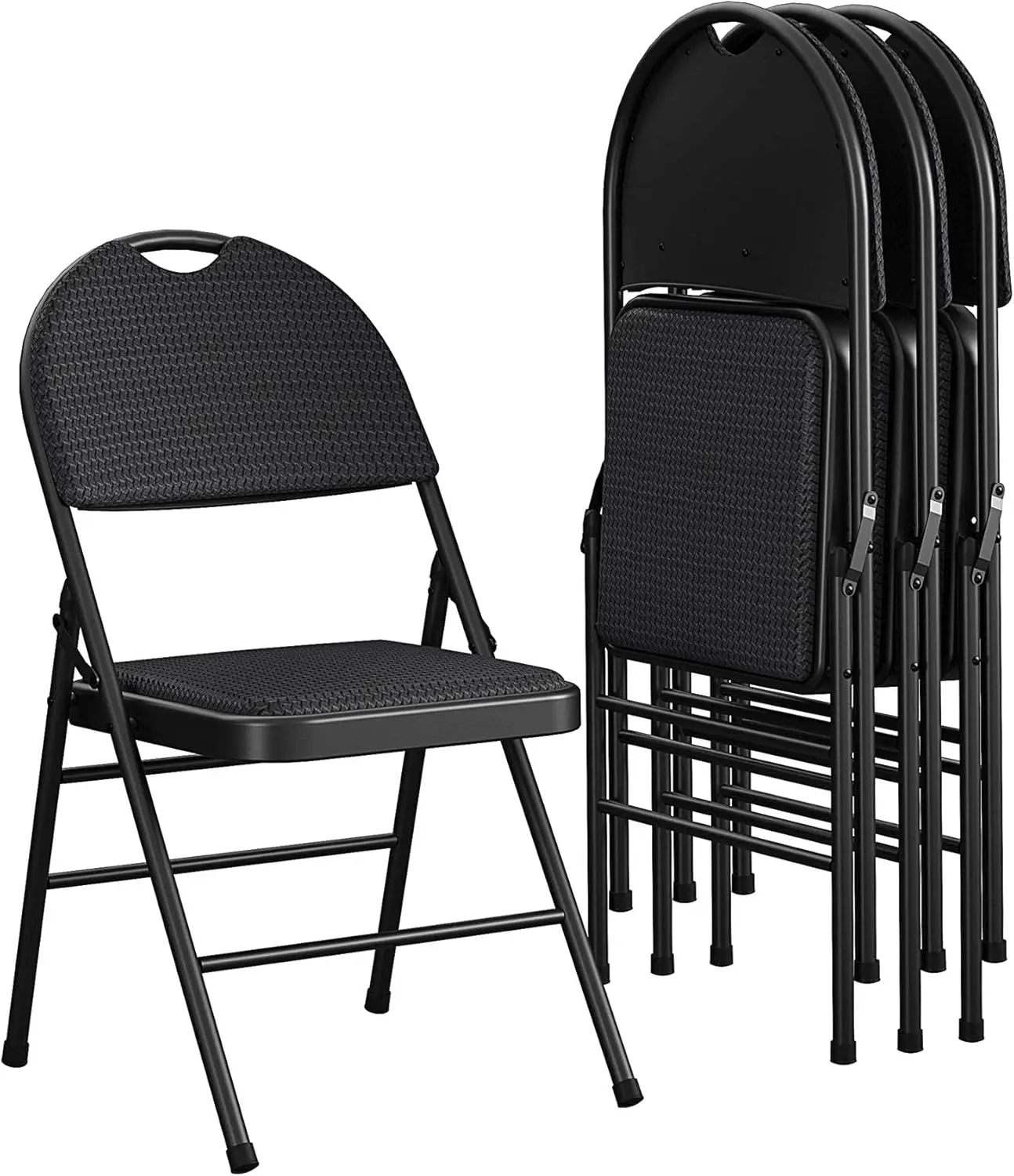 Commercial XL Comfort Fabric Padded Metal Folding Chair with Contoured Seat Back 300 Lb. Weight Rating, Triple Braced, 4-Pack