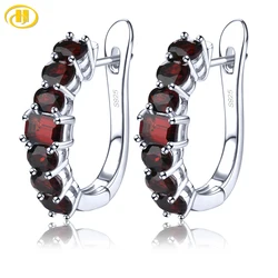 Natural Red Garnet Sterling Silver Clip Earring 3.2 Carats Genuine Gemstone Classic Style Original Design S925 Fine Jewelrys
