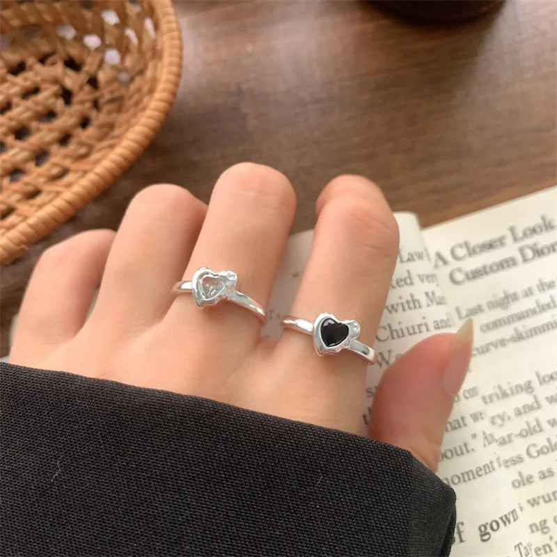 

New Fashion 925 Sterling Silver Love Ring Shining Charm Y2K Heart-Shaped Ring Birthday Gift for Women Fine Jewelry