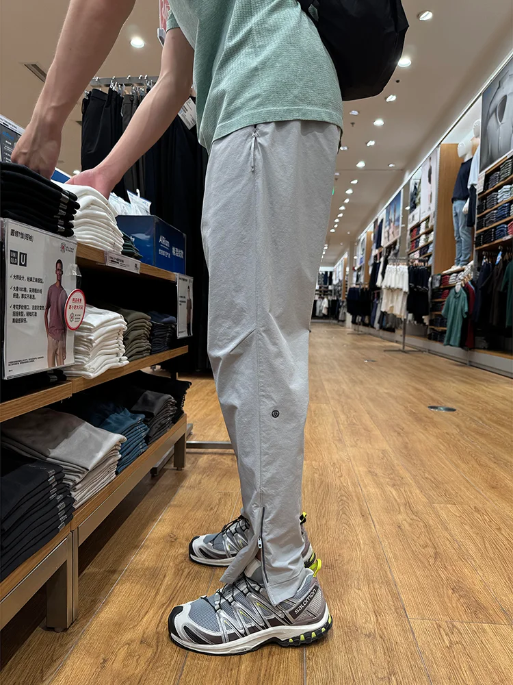 

American Sle Summer Thin Ice Silk Qui Dry Side Zipper Sports Pants Outdoor Casual Straight Leg Trousers for Men