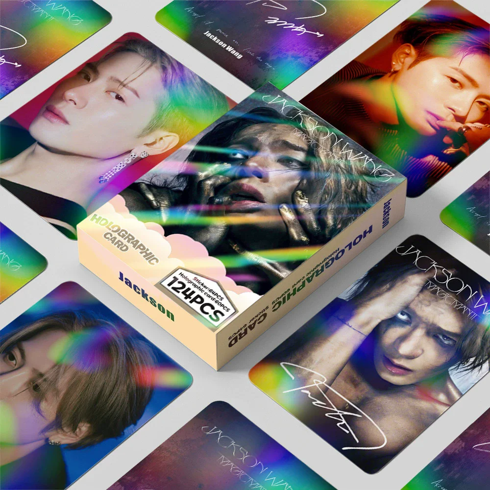 124 pezzi/set di schede flash olografiche Jackson Wang - Carte fotografiche per album Wang Jiaer MAGICMAN2 con adesivi bonus