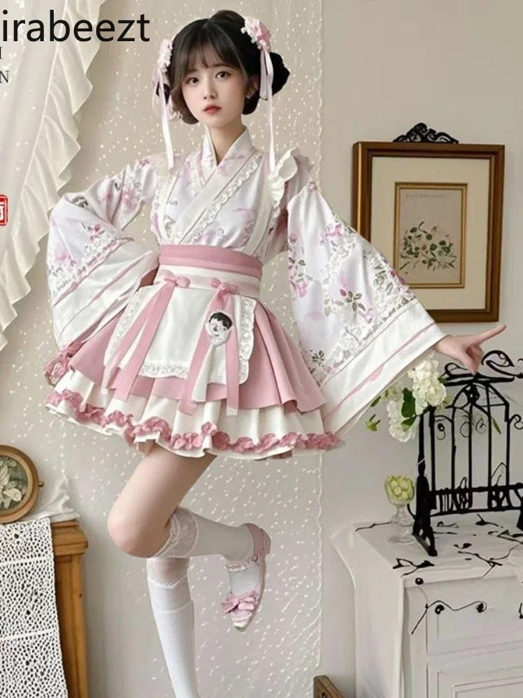 

Платье горничной в китайском стиле в стиле Лолиты, костюм для косплея с перекрестным воротником в стиле ханьфу и короткая юбка, женский наряд Han Element