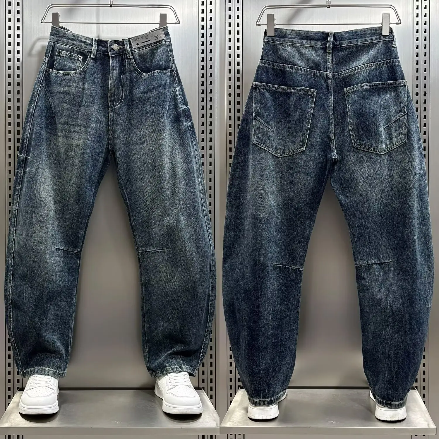 

Весенне-осенние приталенные прямые мужские джинсы, повседневные свободные шаровары с микроконусом, длинные брюки из полиэфирного волокна, не железные модные