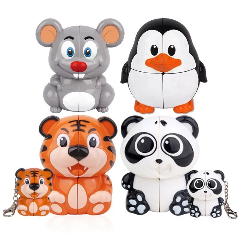 Animal Cube Yuxin Cartoon Animal Design 2x2 Magic Cube Rabbit Panda Tiger 2x2 Mini Keychain Puzzle Toys For Children Kids Gift