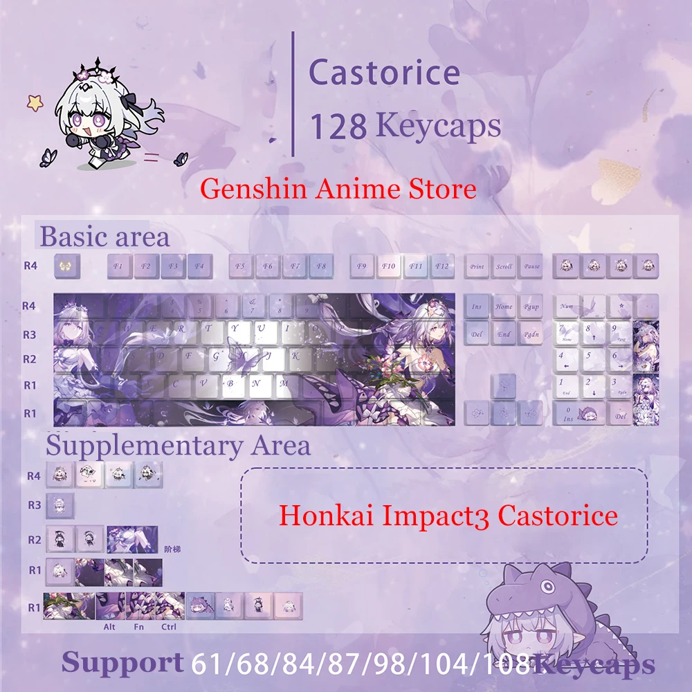 เกม Honkai Impact3 Castorice PBT Key Caps คอสเพลย์ Props แกนด้านข้างแกะสลัก MechanKeycaps Gaming Tabletop อุปกรณ์